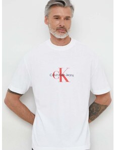 Bavlnené tričko Calvin Klein Jeans pánsky,biela farba,s potlačou,J30J325427