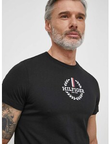 Bavlnené tričko Tommy Hilfiger pánsky, čierna farba, s potlačou