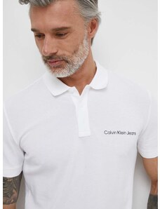 Polo tričko Calvin Klein Jeans pánsky,béžová farba,s potlačou,J30J325495