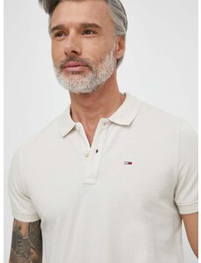 Bavlnené polo tričko Tommy Jeans béžová farba, jednofarebné, DM0DM18312