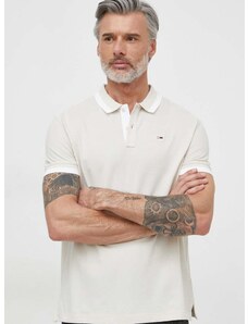 Bavlnené polo tričko Tommy Jeans béžová farba,s nášivkou,DM0DM18313
