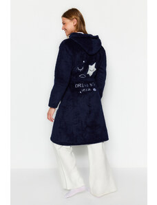 Trendyol Navy Belted Wellsoft Back Detail Hooded Knitted Dressing Gown