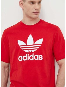 Bavlnené tričko adidas Originals Trefoil pánske, červená farba, s potlačou, IR8009
