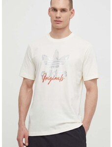 Bavlnené tričko adidas Originals pánsky, béžová farba, s potlačou, IS2910