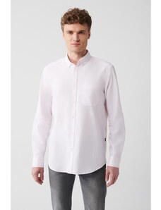 Avva Pánska svetloružová 100% bavlna Oxford s golierom s gombíkmi, prúžkovaná košeľa Regular Fit A31y2055