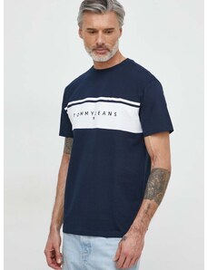 Bavlnené tričko Tommy Jeans pánsky, tmavomodrá farba, s nášivkou, DM0DM18658