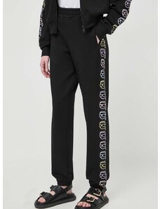 Bavlnené tepláky Karl Lagerfeld čierna farba, s potlačou