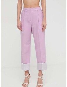 Nohavice s prímesou vlny Karl Lagerfeld ružová farba, široké, vysoký pás