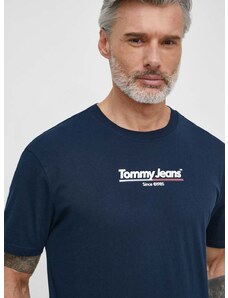 Bavlnené tričko Tommy Jeans pánsky, tmavomodrá farba, s potlačou, DM0DM18590