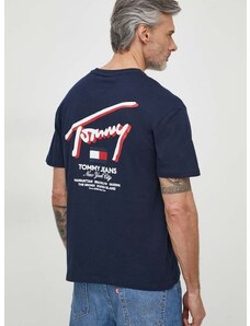 Bavlnené tričko Tommy Jeans pánsky,tmavomodrá farba,s potlačou,DM0DM18574