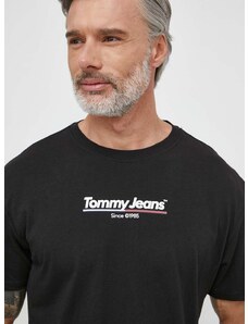 Bavlnené tričko Tommy Jeans pánsky,čierna farba,s potlačou,DM0DM18590