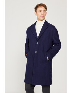 AC&Co / Altınyıldız Classics Men's Navy Blue Oversize Loose Cut Mono Collar Woolen Cuff Coat