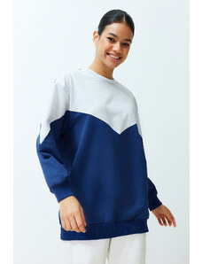 Trendyol Navy Blue Color Blocked Knitted Sweatshirt