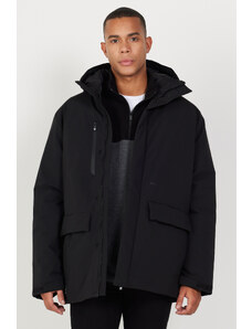 AC&Co / Altınyıldız Classics Pánsky čierny, vetruodolný kabát s golierom s kapucňou a stojatým golierom
