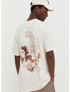 Bavlnené tričko Les Deux pánsky, béžová farba, s potlačou