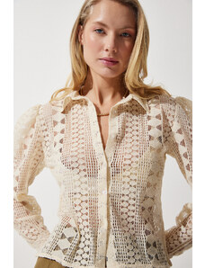 Happiness İstanbul Women's Beige Lace Transparent Shirt