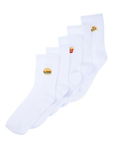Trendyol Collection Biele 5 balíčkov bavlnené potravinárske vyšívané vysokoškolské tenisové ponožky strednej veľkosti
