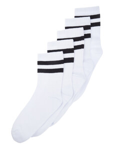 Trendyol Collection Biele 5-balenie bavlnených pásikavých vysokoškolákov-tenisových ponožiek strednej veľkosti