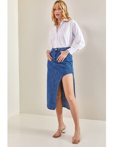 Bianco Lucci Dámska dlhá džínsová sukňa s otvorenou stranou