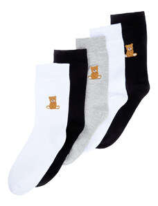 Trendyol Collection Viacfarebné unisexové bavlnené ponožky s vyšívaným medveďom po 5 kusoch