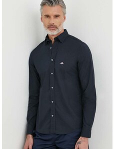 Bavlnená košeľa Gant pánska, čierna farba, slim, s golierom button-down