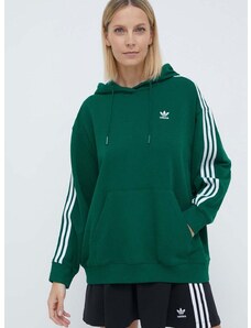 Mikina adidas Originals 3-Stripes Hoodie OS dámska, zelená farba, s kapucňou, s nášivkou, IN8400