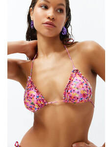 Trendyol Abstract Pattern Triangle Frilly Bikini Top