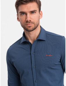 Ombre Clothing Pánske bavlnené tričko REGULAR z jednoduchého džerseja - modré V1 OM-SHCS-0138