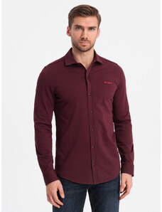 Ombre Clothing Pánske bavlnené tričko REGULAR z jednoduchého džerseja - bordová V3 OM-SHCS-0138