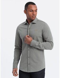 Ombre Clothing Pánska bavlnená košeľa REGULAR z jednoduchého džerseja - svetlá khaki V4 OM-SHCS-0138