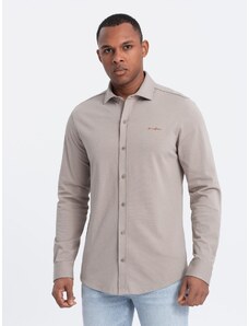 Ombre Clothing Pánska košeľa REGULAR z bavlneného jednoduchého džerseja - popol V5 OM-SHCS-0138