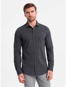 Ombre Clothing Pánska košeľa REGULAR z bavlneného jednoduchého džerseja - grafitová V6 OM-SHCS-0138