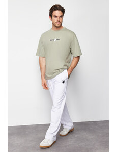 Trendyol White Oversize/Wide-Fit Embroidered Sweatpants