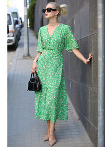 Madmext Zelené dlhé šaty s polovičným rukávom