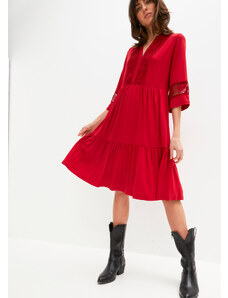 bonprix Tunikové šaty s čipkou, farba červená