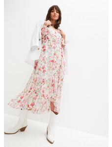 bonprix Maxi šaty s potlačou a volánmi, z recyklovaného polyesteru, farba biela, rozm. 42
