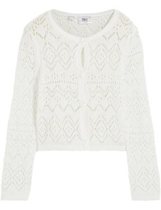 bonprix Pletený sveter, ažúrový, pre dievčatá, farba biela, rozm. 128/134