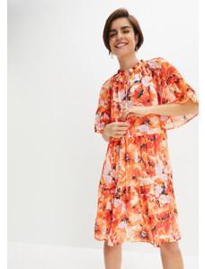 bonprix Šaty s volánmi z recyklovaného polyesteru, farba béžová