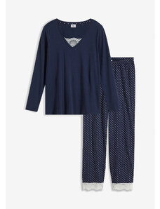 bonprix Pyžamo s čipkou, farba modrá