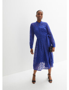 bonprix Košeľové šaty s čipkou, so spodnými šatami a šnúrkou na zaviazanie (3-dielne), farba modrá, rozm. 38
