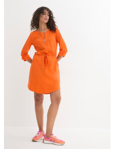 bonprix Úpletové bavlnené šaty po kolená z bavlny, s vreckami, farba oranžová