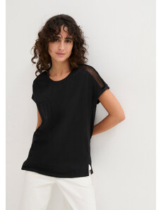 bonprix Voľné tričko s čipkou, z bio bavlny, farba čierna