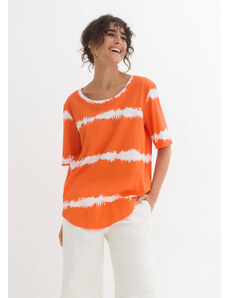 bonprix Bavlnené tričko s batikovanou potlačou, 1/2-rukáv, farba oranžová