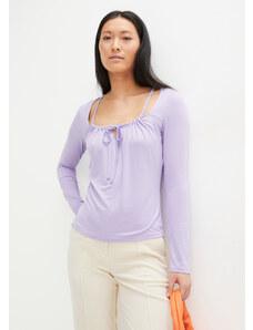 bonprix Vrúbkované tričko so šnurovačkou, farba fialová