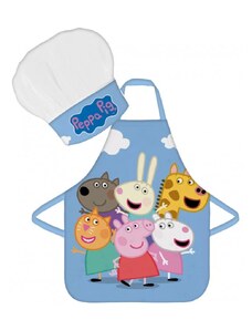 BrandMac Detská zástera s kuchárskou čiapkou Prasiatko Peppa a kamaráti - súprava 2 diely