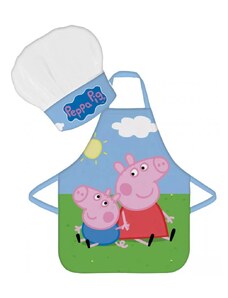 BrandMac Detská zástera s kuchárskou čiapkou Prasiatka Peppa a George - súprava 2 diely