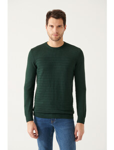 Avva Men's Green Crew Neck Knit Detailed Cotton Regular Fit Knitwear Sweater