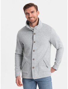 Ombre Clothing Men's casual sweatshirt with button-down collar - grey melange V2 OM-SSZP-0171