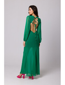 K166 Šifónové šaty s otvoreným chrbtom - zelené
