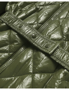 MHM Lesklá zimná bunda v khaki farbe s machovitým kožúškom (W756)